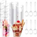 Funtery 300 Pack Mini Dessert Cups with Spoons Bulk Clear Plastic Slanted Round Parfait Appetizer Cup for Desserts Shooters(3oz, 4oz,Round, Twisted)