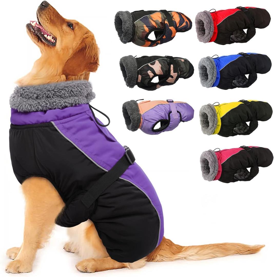 IECOii Extra Warm Dog Coat - Reflective Adjustable Dog Jacket with Buckle Fleece Turtleneck for Cold Weather - Soft Winter Coat, Size Small(Chest:12.6-16.5 in), Purple)