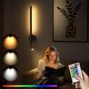 Battery Operated Wall Sconces with Reading Spotlight: RGB Rechargeable LED Wireless Wall Light with Remote Indoor Modern Decor for Living Room Bedroom Bathroom Lighting Black
