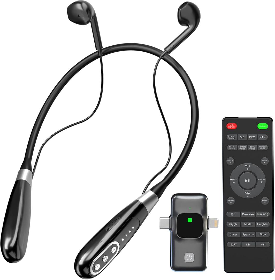 Facmogu E8 Wireless Sound Card Live Streaming Earphones, Portable Multi-Function Sound Card Live Broadcasting Audio Editing Earphones w/Remote Control, Suitable for PS5 Streaming Game YouTube TikTok