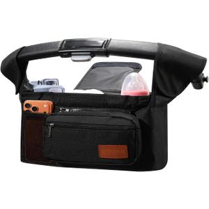 Universal Stroller Organizer with Insulated Cup Holder and Removable Wrist Strap Large Capacity Stroller Organizer for Mom, Baby Joggers, Uppaby, Britax, BOB, Umbrella and Pet Stroller (Black)