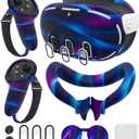 Silicone Cover Set Compatible with Oculus/Meta Quest 3, Touch Controller Grips Cover, VR Shell Cover, Facial Interface Cover, Protective Lens Cover, Tempered Glass Lens Caps (Aurora Blue)