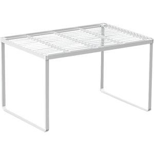 Kitchen Cabinet Storage Shelf Stackable Wire Spice Rack Organizer Heavy Duty Space Saver for Bathroom Bedroom Closet Laundry Room Office Countertop - White, Pack 1