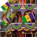 10 Pcs Mardi Gras Flag Bunting Set 4 59 x 35 Mardi Gras Flag 6 33 x 19 Bunting Happy Carnival Decoration Canvas Header and Double Stitched Fat Tuesday Flags Polyester with Brass Grommets
