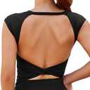 DaiLiWei Open Back Workout Tops for Women Longline Sports Bras Padded Crop Tank Yoga Top Low Back Shirts with Built in Bra M