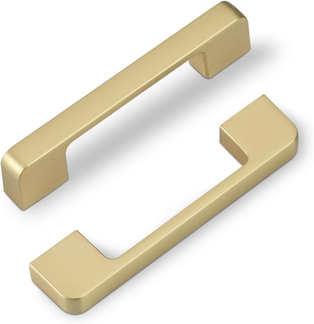 Haliwu 30 Pack Cabinet Handles Brushed Gold Cabinet Pulls 4 Inch Hole Center Drawer Pulls Modern Square Dresser Handles for Bathroom Kitchen Bedroom, Zinc Alloy