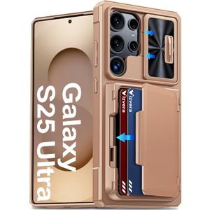 Vizvera for Samsung Galaxy S25 Ultra Case Wallet RFID [Cards Holder][Camera Cover][Edge Raised] Full Body Rugged Shockproof Silicone Protective Phone Case for Galaxy S25 Ultra 6.9" (Champagne Gold)