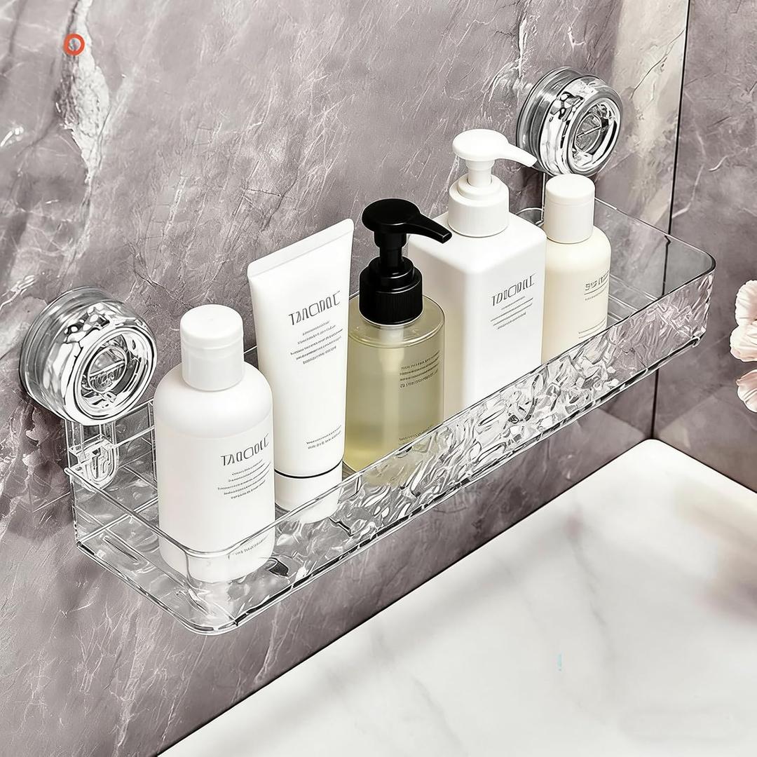 Clear Shower Caddy with Suction Cups, Wall Mounted Bathroom Organizer, Plastic Storage Basket for Shampoo and Soap (Transparent)