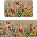 Artoid Mode Wood Flowers Butterfly Spring Kitchen Mats Set of 2, Seasonal Home Decor Leaves Low-Profile Kitchen Rugs for Floor - 17x29 and 17x47 Inch