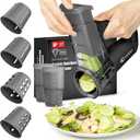 KEOUKE Electric Vegetable Slicer Handheld Cordless Salad Shooter One Touch Easy Control Rotary Grater Vegetable Shredder with Ice Shaving Blade, 4 Blades, Dual Storage Cups, Upgraded Safety, Black