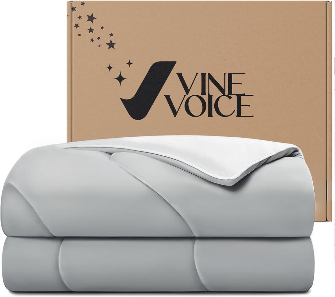 Cooling Comforter for Hot Sleepers, Queen 90x90, Silver Gray | Cooling blanket feel, Q-Max >0.4 cool touch, double-sided cooling, Sorona fill, for night sweats, lightweight & breathable
