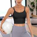 Womens Padded Sports Bra Fitness Workout Running Camisole Crop Top with Built in Bra (Black, M)
