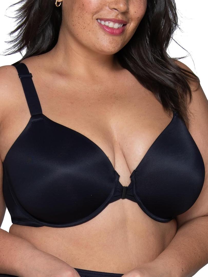 Vanity Fair Women's Full Figure Front Closure Bra, Beauty Back Smoothing, Lightly Lined Cups up to DDD (44C, Black)