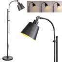 Floor Lamp, Industrial Floor Lamps for Living Rooms & Bedrooms - Rustic Farmhouse Reading Lamp Standing, Adjustable Metal Heads Indoor Task Lighting for Living Room Office Home Dcor (Rustic Black)