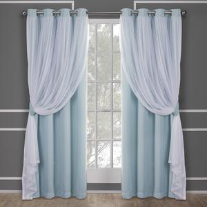 TOWN & COUNTRY LUXE Talia Double Layer Indoor Curtains, Sheer and Room Darkening Blackout, Grommet Top, Energy Efficient, 2-Pack Set, 52"x84", Aqua