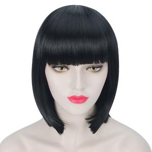 14 inches Halloween Party Short Straight Black Bob Hair Wigs