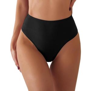 Women's Sexy High Waisted Ruched Back Cheeky Thong Bikini Swimsuit Bathing Suit Bottoms (XX-Large, Black)