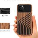 TENDLIN Compatible with iPhone 12 Pro Case/iPhone 12 Case Wood Grain with Carbon Fiber Texture Design Leather Hybrid Slim Cover (Hairline)