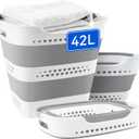 42L Medium Collapsible Plastic Laundry Basket with Handles, Foldable Laundry Basket Hamper, Pop Up Storage Container Organizer for Washing Storage (Gery, 17 Inch * 13 Inch * 15 Inch)