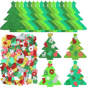 24 Kits DIY Christmas Tree Foam Stickers Bulk Self Adhesive Holiday Winter Glitter Foam Stickers Christmas Tree Craft Kits for Party Favors Fun Home Activities