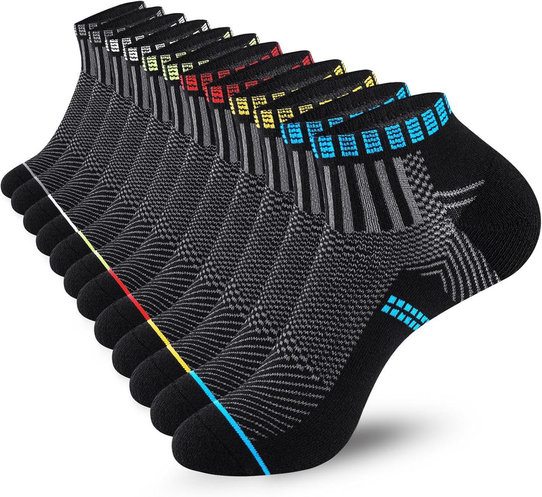 Mens Athletic Ankle Socks, Cushioned Running Socks, Low Cut Moisture Wicking Short Cotton Socks 6 Pairs