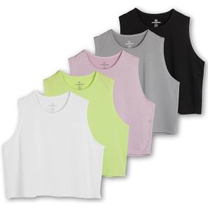 Real Essentials 3 Pack: Women's Dry Fit Crop Summer Tank Top - Gym Yoga Workout Sports Tee (Also in Plus Size)(Small, Standard, Multicolor)