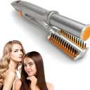 2 in1 Hair Curler Straighter Rotating Iron, Curling Iron Wand for Hair Curling and Straighting, Dry and Wet Styling Tool, Travel for Girls Women (Gold)