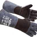 RAPICCA Animal Handling Gloves Bite Proof Double Leather Reinforced Padding Dog,Cat Scratch,Bird Handling Falconry Gloves Grabbing Reptile Squirrel Snake Bite 16in Grey-Black