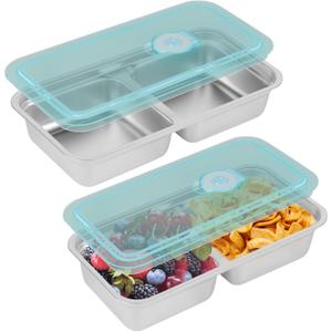 Stainless Steel Snack Containers Reusable - 2 Pack Grab and Go Snack Containers with Lids, 2 Compartment Snack Condiment Containers for Travel, Camping