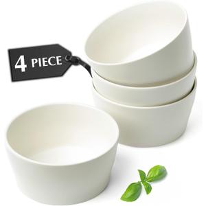 MIAMIO  Ceramic Bowl Set / 25 oz Bowls Set for 4 People, Cereal, Ramen, Soup and Salad Bowl  Dishwasher and Microwave Safe  Luxe Collection (White)