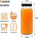 8 oz Glass Juice Bottles with Lids,16 Pack Reusable Juice Containers with Cleaning Brush, Square Glass Water Bottles Drinking Jars for Juicing, Smoothies, Beverages, Milk, Kombucha