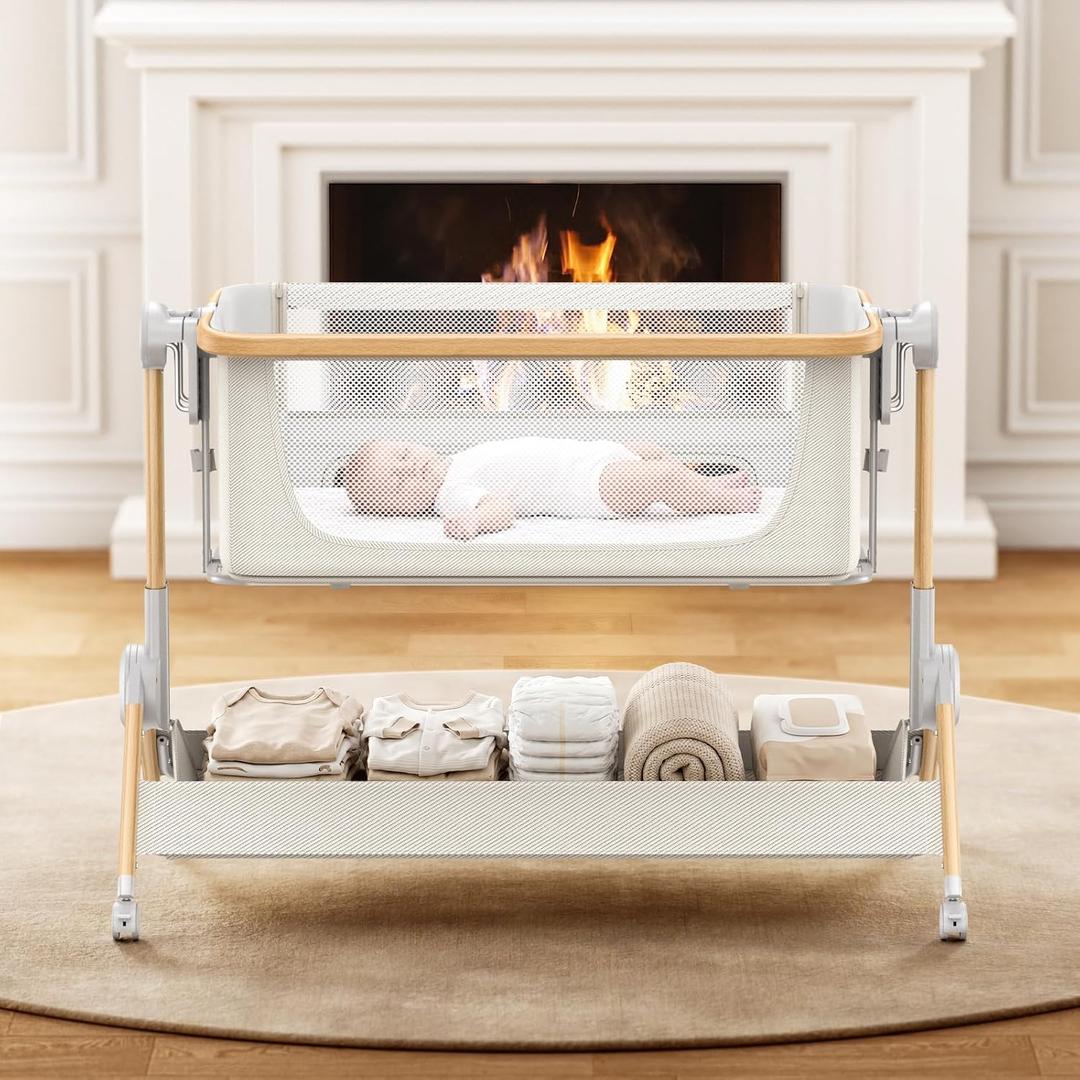 ANGELBLISS Baby Bassinet, One-Click Folding Bedside Bassinet with Carry Bag, Crib