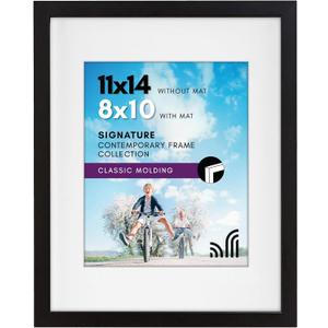 Americanflat 11x14 Picture Frame with Shatter-Resistant Glass - Use as 8x10 Frame with Mat or Display 11x14 Photo Without Mat - Signature Collection - Picture Frames for Wall Display - Black