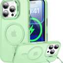 Goodon Magnetic for iPhone 16 Pro Max Case with Screen Protector, Built-in Camera Kickstand,[Compatible with Magsafe] [Wireless Charging] Translucent Matte Phone Cover for Men Women Girls - Tea Green
