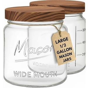 Kitchentoolz Large Mason Jars with Lids 64 oz Mason Jars Wide Mouth, 1/2 Gallon Glass Jar with Lid for Pantry Storage, Canning, Flour, Dry Goods 2 Pack