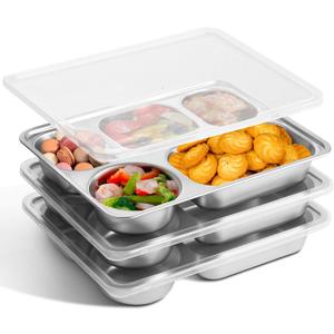 GOLDEN KEY 3 Pcs Stainless Steel Snack Containers with Lids,Stainless Steel Bento Lunch Box with 5 Compartments,Bento Box for Kids or Adults,Snackle Box Container for School, Home, and Travel (Large)