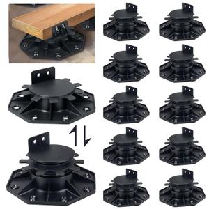 Adjustable Decking & Flooring Support Pedestal, 12 PCS Durable Plastic Base, Deck Foundation Support Base, Easy-to-Install, Black (1.2in-2.4in)