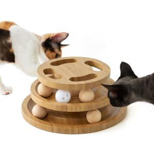 Cat Ball Track Toy with Puzzle Top, Wooden Cat Toys for Indoor Cats with Spinning Balls, Interactive Large Cat Ball Tower for Kitten Exercise, Mental, and Physical