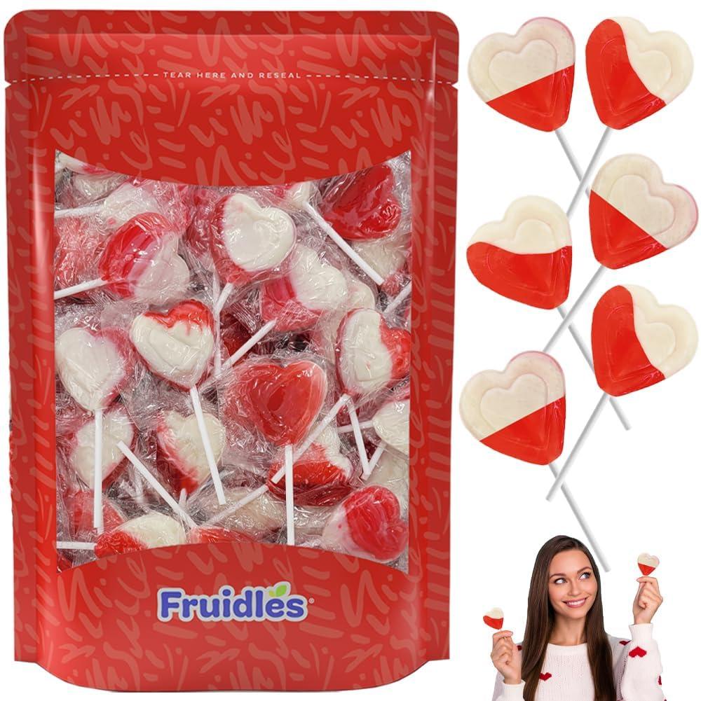 Fruidles 240-Count Strawberry & Cream Double Heart Lollipops, Double Heart Shaped Flavored, Individually Wrapped 18 Gram Lollipop (EXP 06/08/27)
