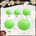 20Pcs Green Paper Lanterns for Parties, 6 8 10 12 Chinese Asian Hanging Round Paper Lanterns for Birthday Wedding Halloween Christmas Home Decor Party Decor