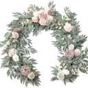 Floroom 6ft Artificial Eucalyptus Garland with Flowers Fake Greenery Faux Floral Vine Garland for Table Decor Wedding Centerpieces Bridal Shower Party Decorations, Garden Dusty Rose