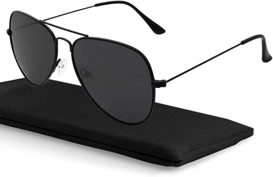 livho Sunglasses for Men Women Aviator Polarized Metal Mirror UV 400 Lens Protection (Black Grey)