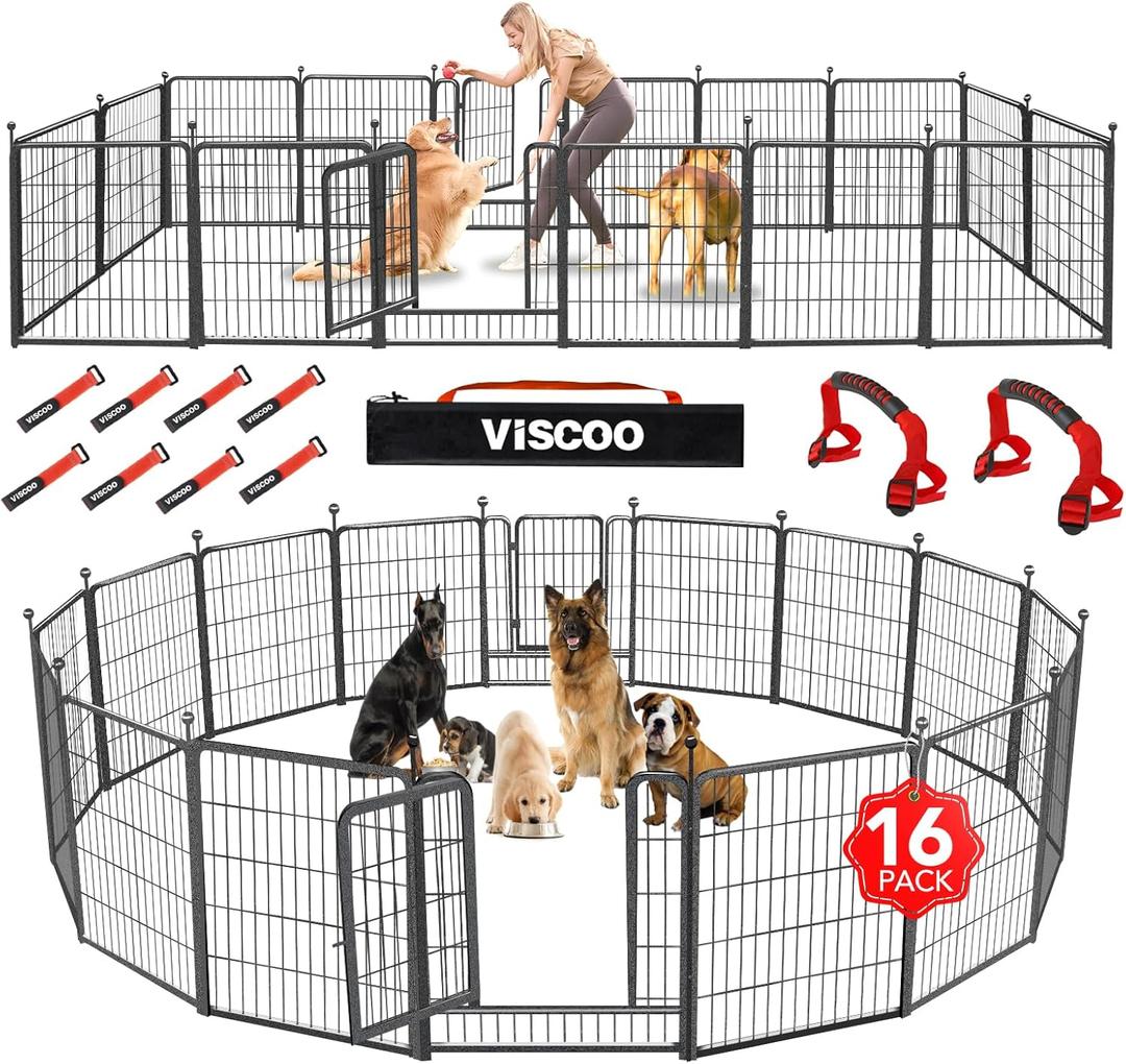 VISCOO Dog Playpen Outdoor, 16 Panels 32" H Dog Pen Indoor, Metal Dog Fence Outdoor, Pet Fence for Large/Medium/Small Dogs, Indoor Puppy Playpen, Foldable Heavy Duty Exercise Pen for RV,Camping,Yard
