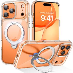 DUEDUE for iPhone 17 Pro Case with 360Spin Magnetic Stand[Compatible with MagSafe][Rotatable Ring Holder], Clear Cover Anti-Yellowing Protection Cases for iPhone 17 Pro 6.3", Clear