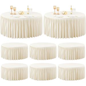 8 Pack Ivory Spandex Round Tablecloths for 72 inch Tables, Stretchy Fitted 6FT Round Table Clothes,Wrinkle Free Table Cover with Skirt for Wedding Party Dining Banquet Graduation Decorations