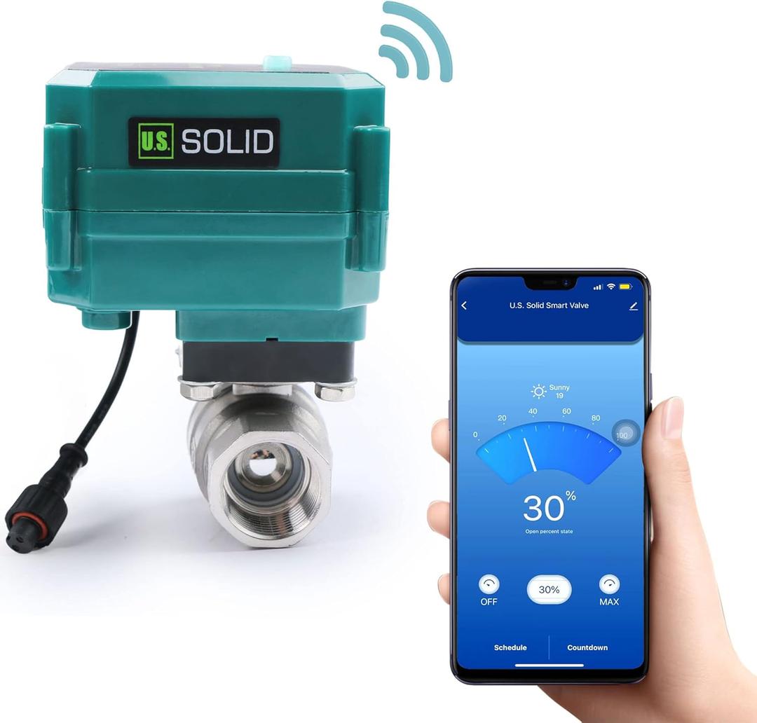 U.S. Solid 3/4" Smart Motorized Ball Valve - Remote App Mobile Control Stainless Steel Electrical Ball Valve with Manual Switch, 5V DC USB Connection