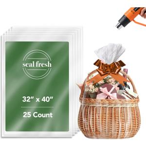 Shrink Wrap Gift Bags 32 x 40 Inch (25 Pack)  Clear PVC Wrap Bags for DIY Gifts, Holiday Packaging, Party Favors (Ribbon & Base Not Included)