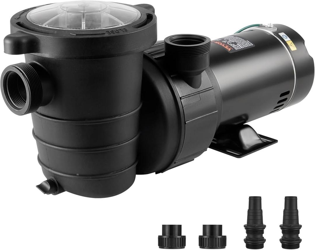 VEVOR Above Ground Pool Pump, 1HP, 80 GPM Max. Flow Single Speed Swimming Pool Pump, 120V 3450 RPM 36 ft Max. Head Lift Pool Pump with Filter Basket, for Above Ground Pools Hot Tubs Spas