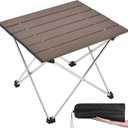 Grope Small Folding Camping Table with Aluminum Table Top, Beach Table for Sand with Carrying Bag,Prefect for Outdoor,Picnic,BBQ,Cooking,Festival (Brown)