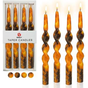 Print Candlesticks Floral Taper Candles - 4pcs Flame Handmade Twisted Candlestick 10 Inch Long Candle Sticks Swirl Tapered Candles for Home Holiday Wedding Dinner (1D4T-FLM)